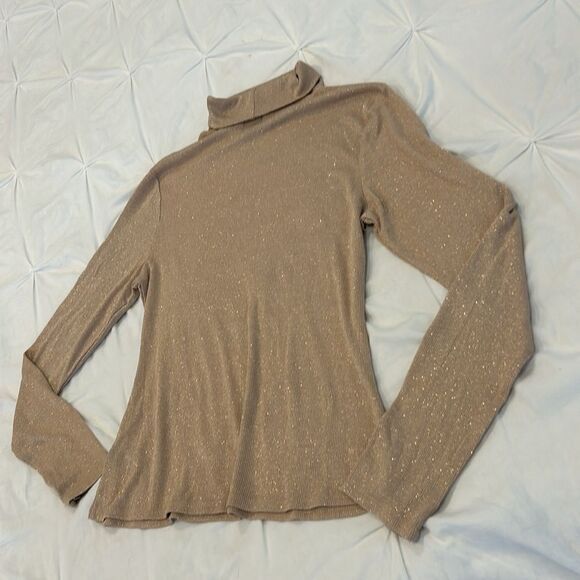 Project Runway Glitter Sparkle Khaki Long Sleeves Turtle-Neck Sweater Top Large - Picture 7 of 8